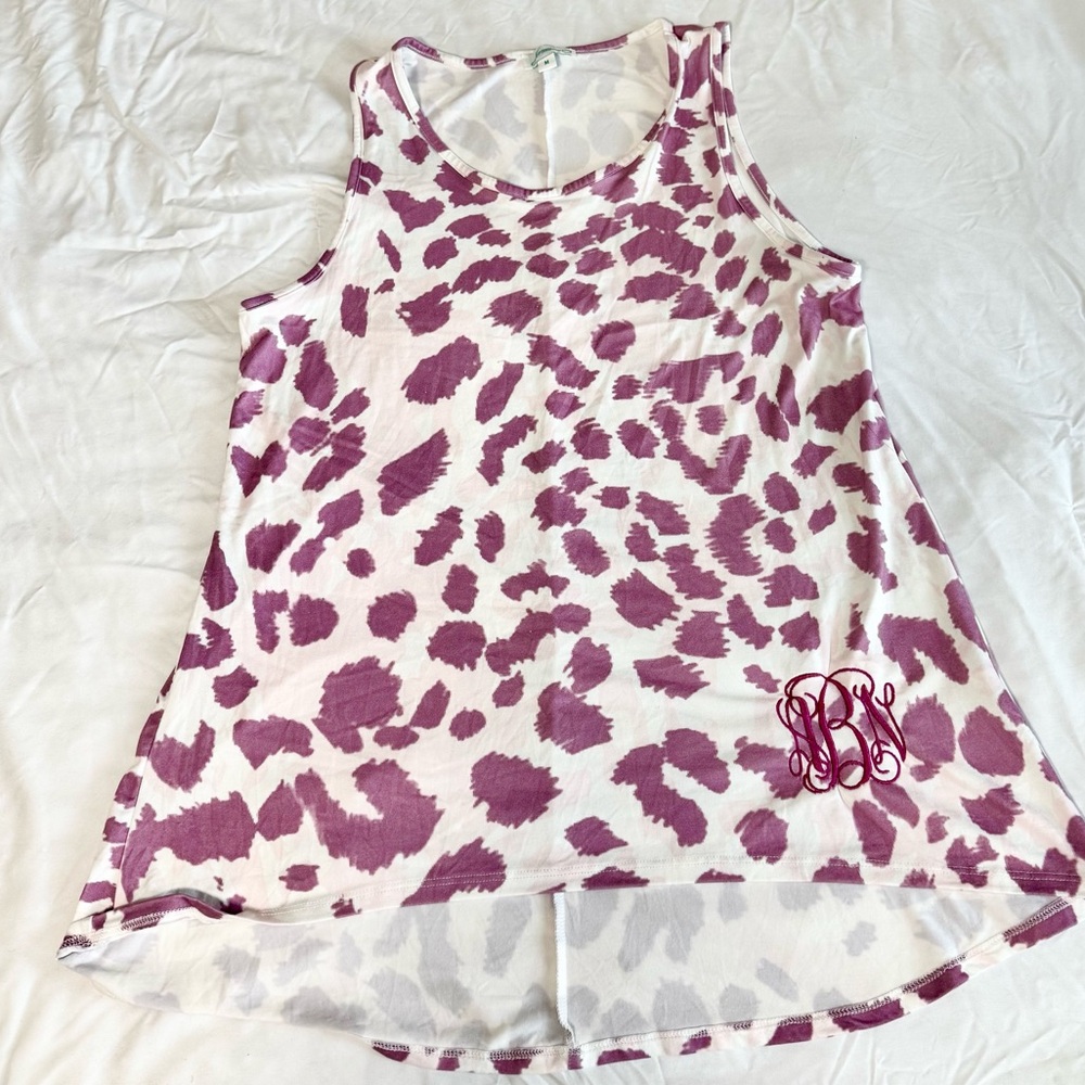Jordann Purple Animal Print Monogram High Low Tank Top M